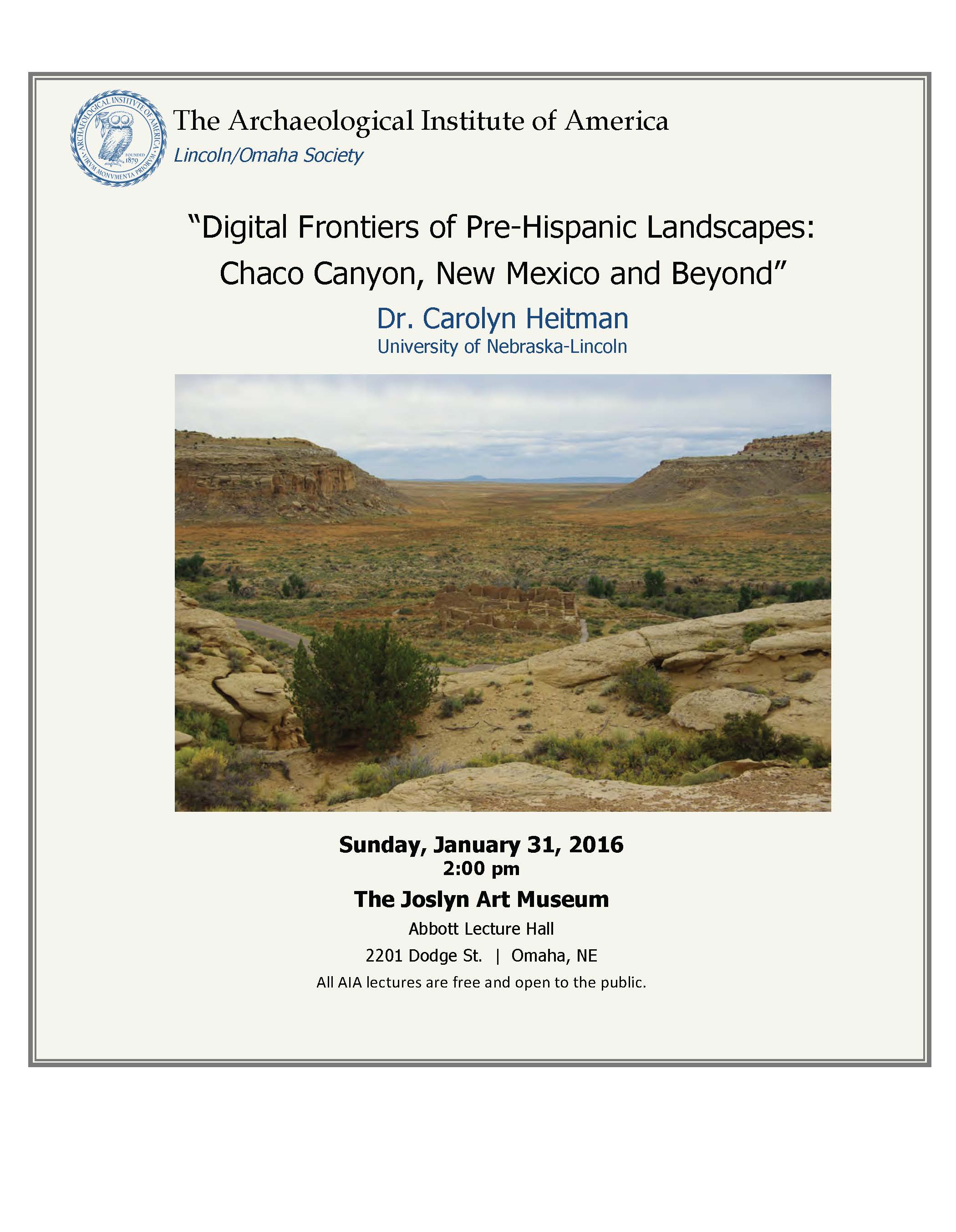 AIA Lecture: Heitman to present lecture on Chaco Canyon on Jan. 31