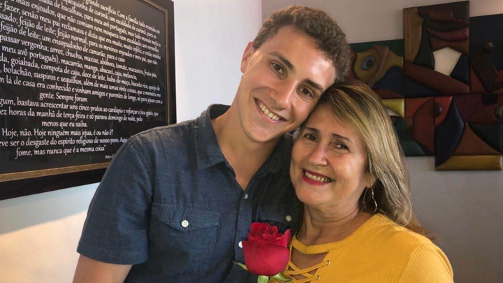 Rylan Korpi with his host mom in Bahia, Brazil